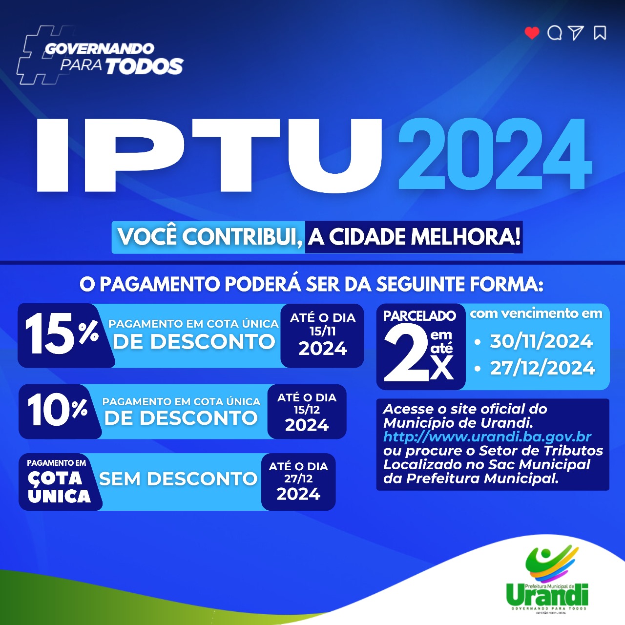 Prefeitura de Urandi disponibiliza carnês do IPTU 2024