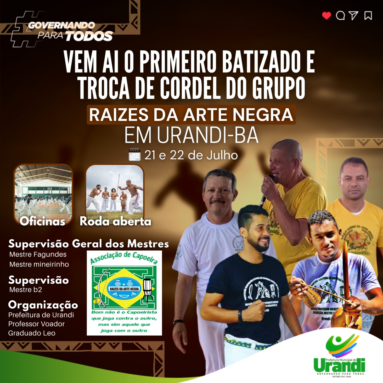 Urandi sediará evento regional de capoeira para batizado e troca de cordel