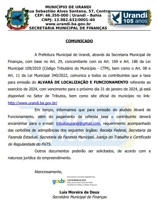 ALVARÁ DE LOCALIZAÇÃO E FUNCIONAMENTO
