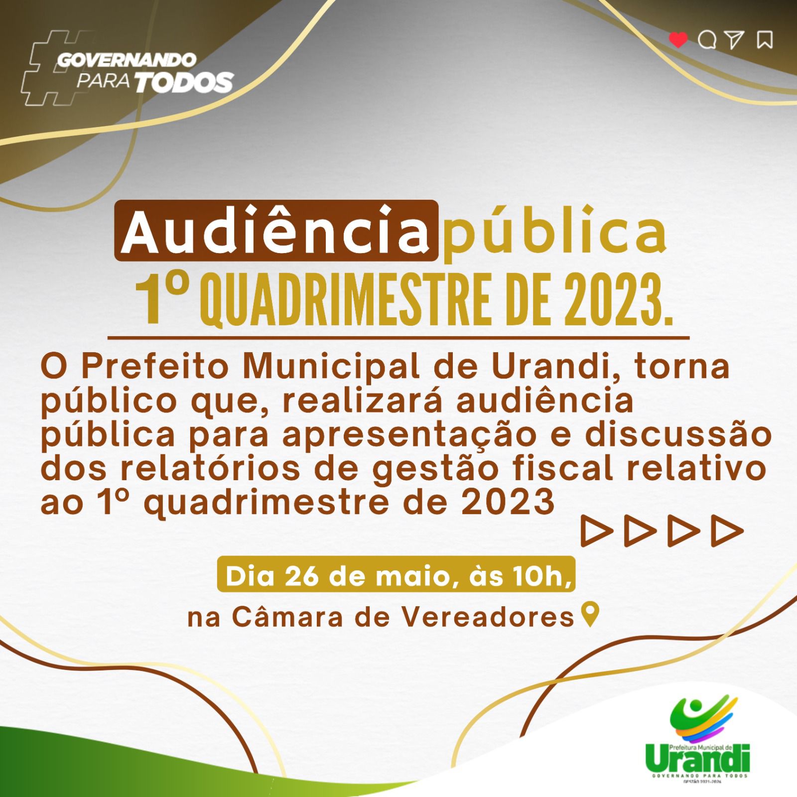 Prefeitura de Urandi realizará Audiência Pública relativo ao 1º Quadrimestre de 2023